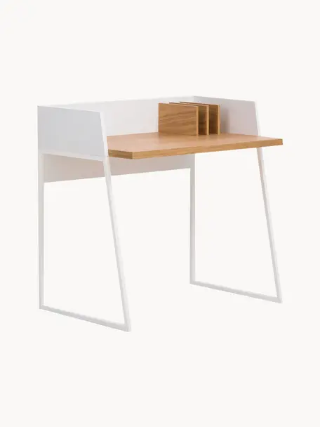 Klein bureau Camille met plank, Poten: metaal, geverfd, Hout, wit gelakt, B 90 x D 60 cm