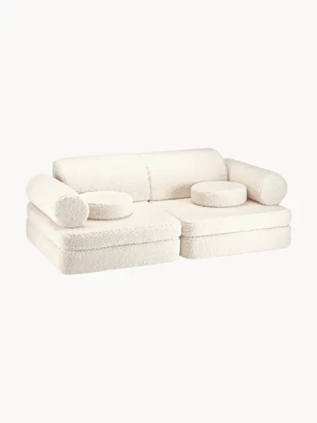 Sofá cama infantil modular de borreguillo artesanal Sugar, Borreguillo blanco Off White, B 132 x T 79 cm
