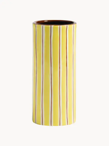 Vase en porcelaine peint à la main Ray, haut. 18 cm, Porcelaine, Jaune citron, lie de vin, blanc cassé, Ø 8 x haut. 18 cm