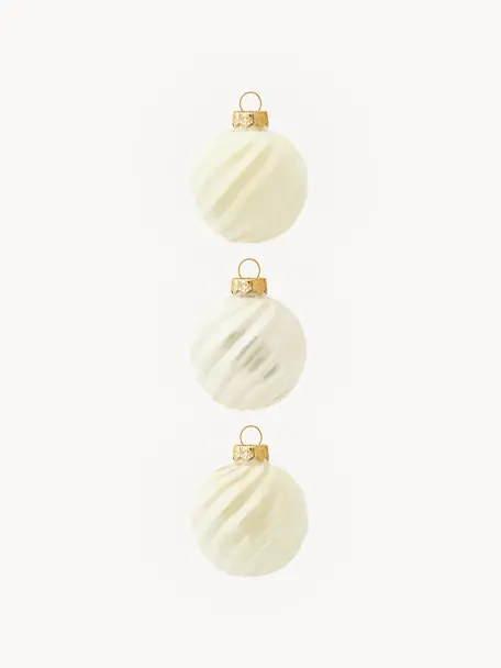 Bolas de Navidad Gabriela, Ø 6 cm, 3 uds., Vidrio, Blanco crema, Ø 6 cm