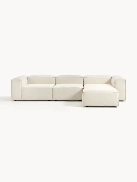 Modulares Sofa Lennon (4-Sitzer) mit Hocker, Bezug: 100 % Polyester Der strap, Gestell: Massives Kiefernholz, Spe, Webstoff Off White, B 327 x T 207 cm