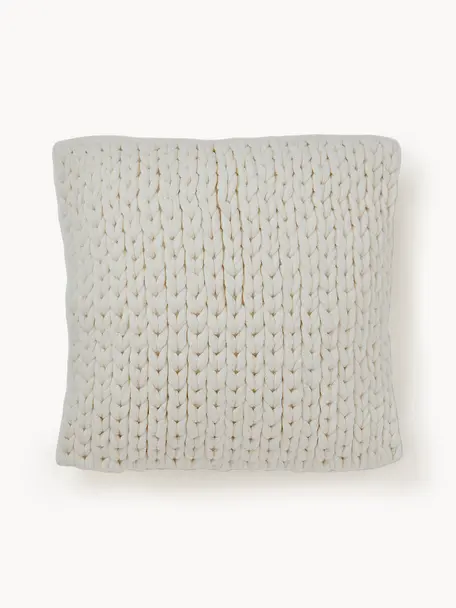 Ręcznie wykonana poszewka na poduszkę z dzianiny Adyna, 100% akryl, Złamana biel, S 45 x D 45 cm