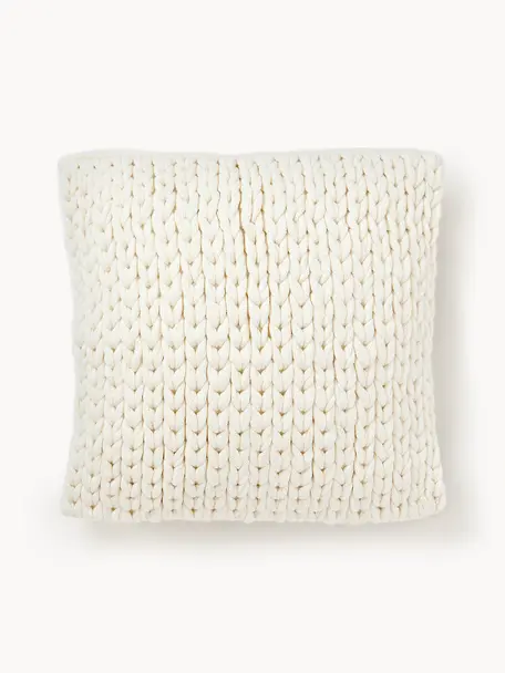 Copricuscino a maglia grossa fatto a mano Adyna, 100% poliacrilico, Bianco latte, Larg. 45 x Lung. 45 cm