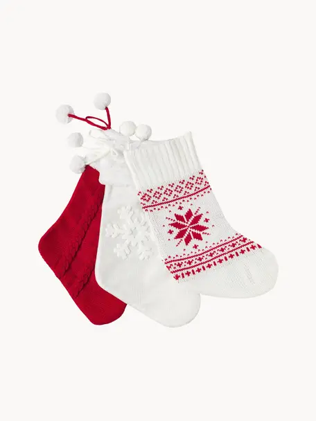 Set 3 calze di Natale Noel, 100% acrilico, Bianco, rosso, Larg. 28 x Alt. 53 cm
