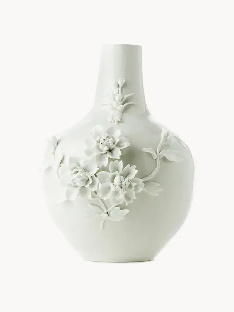 Vase Rose, Porcelaine, Blanc cassé, haut. 37 cm