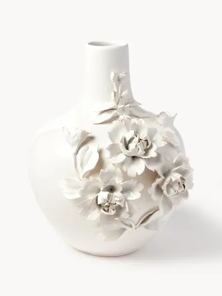 Vase design en porcelaine Rose, haut. 37 cm, Porcelaine, Blanc cassé, Ø 30 x haut. 37 cm