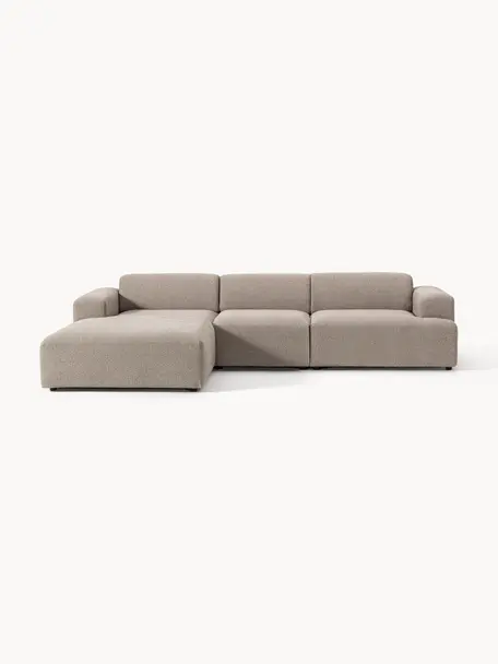 Ecksofa Melva (4-Sitzer), Bezug: 100 % Polyester Der strap, Gestell: Massives Kiefern- und Fic, Füße: Kunststoff Dieses Produkt, Webstoff Greige, B 319 x T 195 cm, Eckteil links