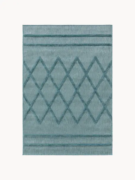 Tapis d'extérieur tissé main Bonte, 100 % polypropylène, Turquoise, larg. 120 x long. 170 cm (taille S)