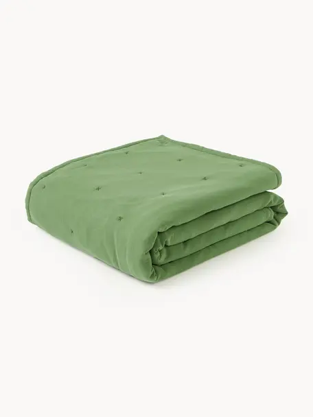 Colcha acolchada de algodón Lenore, Funda: 100% algodón, Verde, An 230 x L 250 cm (para camas de 180 x 200 cm)