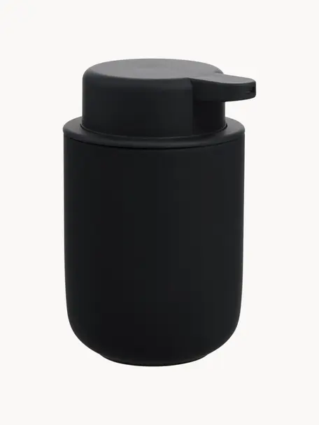 Distributeur de savon en grès à surface veloutée Omega, Noir, Ø 8 x haut. 13 cm