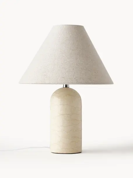 Lampe à poser avec pied en marbre Gia, Beige, marbré, Ø 30 x haut. 39 cm