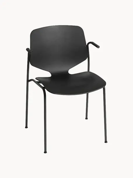 Silla con reposabrazos artesanal de plástico Nova Sea, Estructura: acero reciclado recubiert, Negro, An 55 x F 56 cm