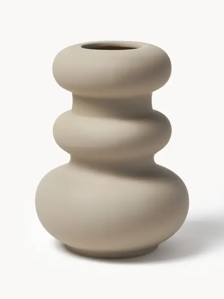 Vase Cathy, Steingut, Hellbeige, Ø 18 x H 24 cm