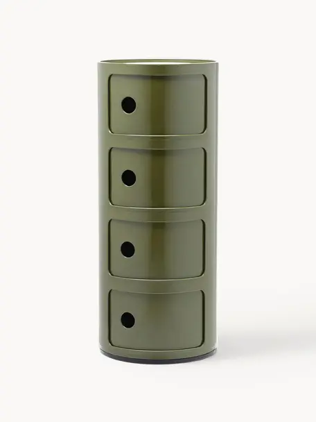 Design container Componibili, 4 modules, Kunststof (ABS), gelakt, Greenguard-gecertificeerd, Olijfgroen, glanzend, Ø 32 x H 77 cm