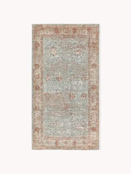 Chenilleteppich Rimini, handgewebt, Flor: 95 % Baumwolle, 5 % Polye, Türkisgrün, Beige, Braun, B 160 x L 230 cm (Größe M)