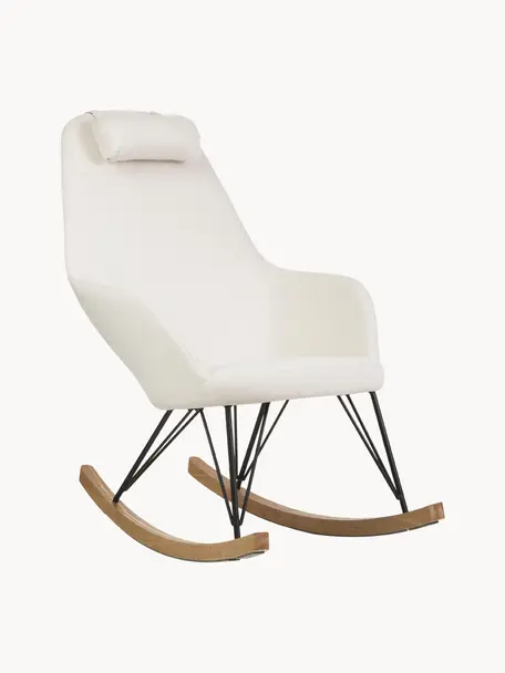 Fauteuil à bascule Jolene, Tissu blanc crème, bois de frêne, larg. 66 x prof. 102 cm