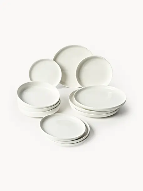 Porcelánová sada nádobí Nessa, pro 4 osoby (12 dílů), Vysoce kvalitní porcelán, Tlumeně bílá, lesklá, Pro 4 osoby (12 dílů)