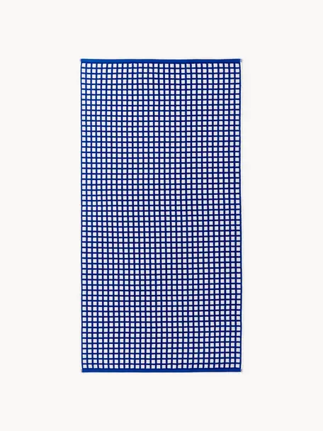 Fouta en coton Fancy, Bleu foncé, blanc, larg. 90 x long. 170 cm