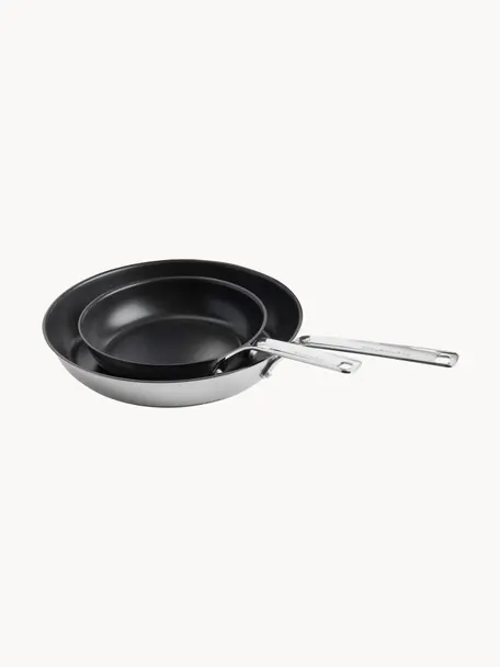 Set 2 padelle con rivestimento antiaderente KitchenAid, Acciaio inossidabile, Argentato, nero, Ø 20 cm, Ø 28 cm