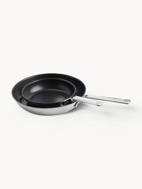 Poêles à frire avec revêtement antiadhésif KitchenAid, lot de 2, Acier inoxydable, Argenté, noir, Lot de différentes tailles