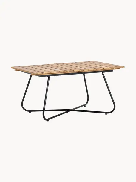 Mesa de centro para exterior de madera de acacia Hampton, Tablero: madera de acacia, Estructura: metal recubierto, Marrón claro, negro, An 90 x F 60 cm