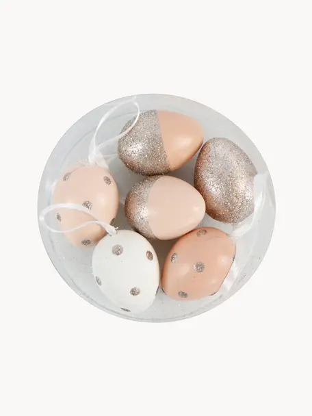 Set 6 ciondoli decorativi Happy Easter, Materiale sintetico, Rosa, dorato, trasparente, bianco, beige, Ø 3 x Alt. 4 cm