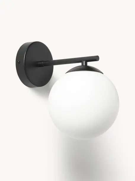 Nástenná lampa z opálového skla Liv, Biela, čierna, Ø 15 x V 22 cm