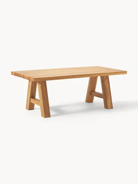 Mesa de comedor de madera de roble Ashton, tamaños diferentes, Madera clara de roble maciza barnizada
100% madera con certificado FSC, procedente de silvicultura sostenible, Madera de roble clara barnizada, An 200 x F 100 cm