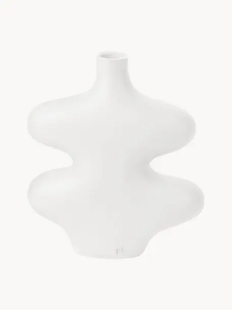 Vase Organic Curves in organischer Form, H 21 cm, Polyresin, Weiss, B 18 x H 21 cm