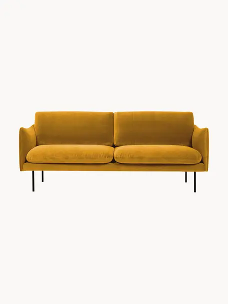 Samt-Sofa Moby (2-Sitzer), Bezug: Samt (Hochwertiger Polyes, Gestell: Massives Kiefernholz, FSC, Füße: Metall, pulverbeschichtet, Samt Senfgelb, B 170 x T 95 cm