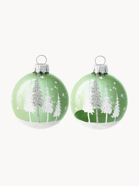 Set de bolas de Navidad sopladas artesanalmente Vert, 6 uds., Vidrio, Blanco, verde, plateado, Ø 8 x Al 8 cm