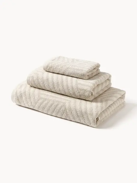 Set de toallas Fatu, tamaños diferentes, Beige claro, Set de 3 (toalla tocador, toalla lavabo y toalla ducha)