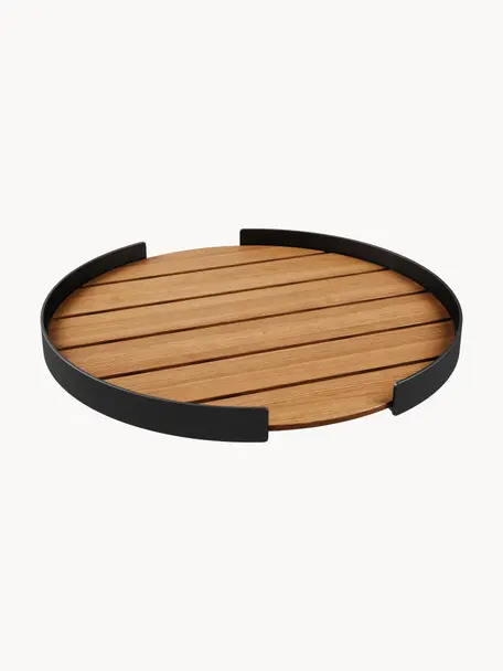 Plateau de service en bois de teck Patio, Bois clair, noir, Ø 51 cm