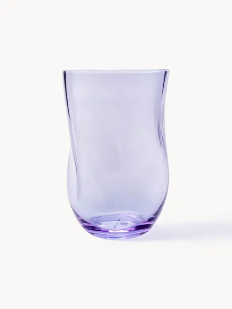 Verres à eau artisanaux de forme organique Squeeze, 6 pièces, Verre, Lilas, Ø 7 x haut. 10 cm, 250 ml