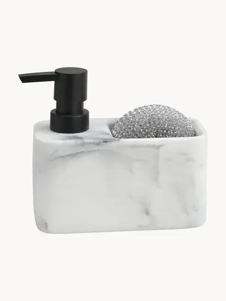 Distributeur de savon aspect marbre avec éponge Galia, 2 élém., Blanc, marbré, larg. 15 x haut. 14 cm