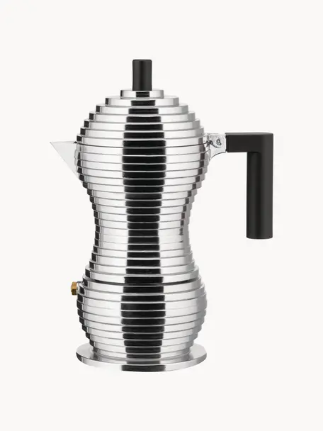 Espressokocher Pulcina für drei Tassen, Gehäuse: Aluminiumguss, Griffe: Polyamid, Silberfarben, Schwarz, B 15 x H 20 cm