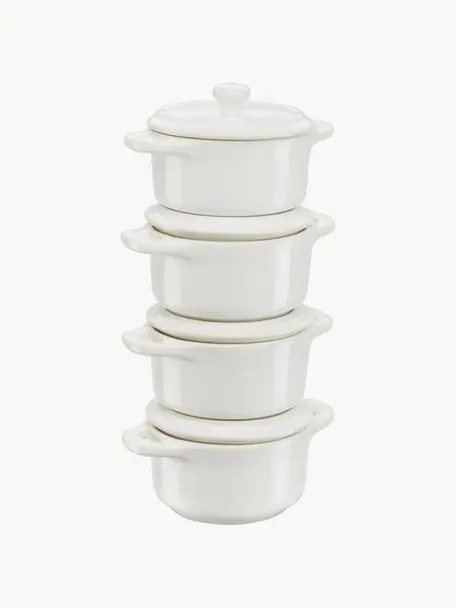 Potjes Mini Cocotte, 4 stuks, Keramiek, geëmailleerd, Wit, Ø 10 cm, H 7  cm, 200 ml