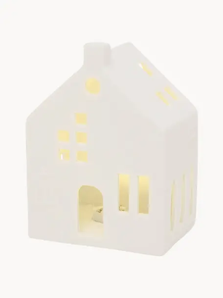 LED-Lichthaus Hygga aus Porzellan, H 14 cm, Porzellan, Weiß, B 10 x H 14 cm