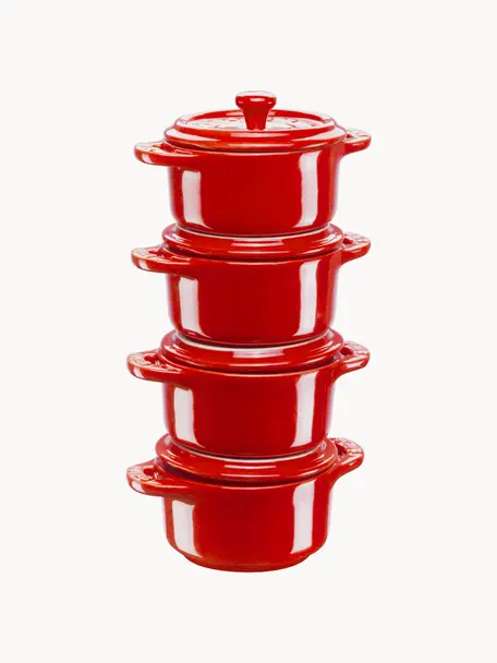 Cacerolas Mini Cocette, 4 uds., Cerámica esmaltada, Rojo, Ø 10 cm x Al 7 cm, 200 ml