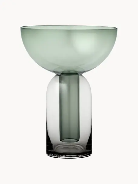 Vase en verre Torus, haut. 20 cm, Verre, Gris foncé, vert foncé, transparent, Ø 24 cm