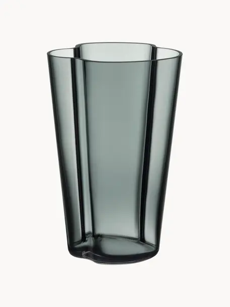 Ručne fúkaná váza Alvar Aalto, V 22 cm, Fúkané sklo, Tmavosivá, priehľadná, Š 14 x V 22 cm