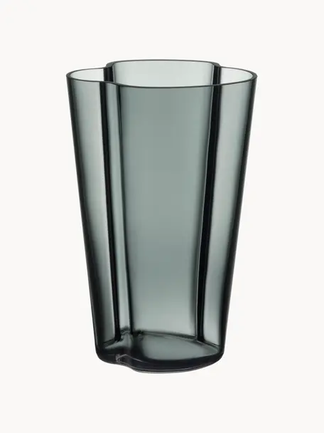 Vaso in vetro soffiato Alvar Aalto, alt. 22 cm, Vetro soffiato, Grigio scuro trasparente, Larg. 14 x Alt. 22 cm