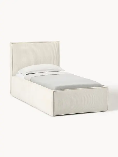 Cama tapizada de pana Dream, Tapizado: pana (92% poliéster, 8% p, Cuerpo: madera de pícea maciza, a, Pana blanco Off White, An 90 x L 200 cm