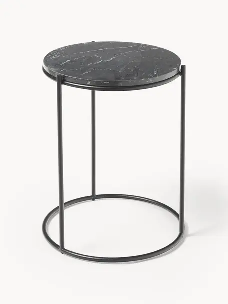 Table d'appoint ronde en marbre Ella, Noir, marbré, Ø 40 x haut. 50 cm