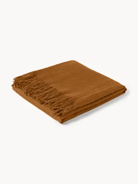 Plaid Luxury aus Babyalpaka-Wolle, 100 % Babyalpaka-Wolle

Diese Decke ist aus wunderbar weicher, hochwertiger Babyalpaka-Wolle gewebt. Sie schmeichelt der Haut und spendet wohlige Wärme, ist strapazierfähig aber dennoch leicht und besitzt hervorragende temperaturregulierende Eigenschaften. Dadurch ist diese Decke der perfekte Begleiter für kühle Sommerabende ebenso wie kalte Wintertage., Hellbraun, B 130 x L 200 cm