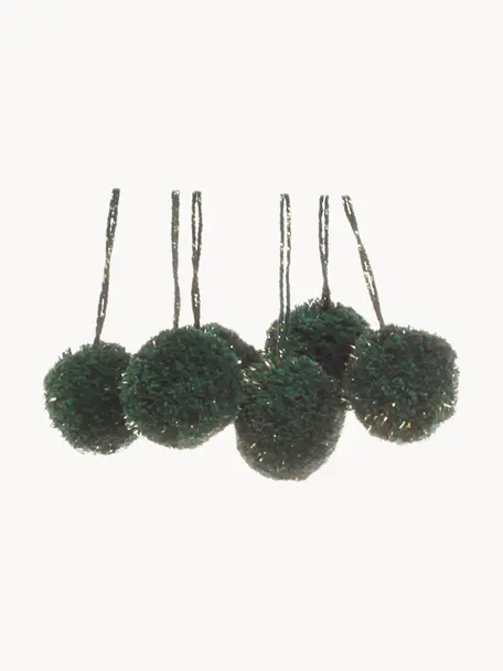 Pompons Lily, 6 Stück, Baumwolle mit Lurexfaden, Dunkelgrün, Goldfarben, Ø 4 x H 13 cm