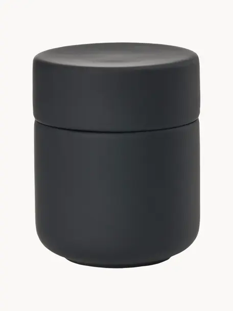 Boîte de rangement grès noir Ume, Grès cérame recouvert d'une surface douce au toucher (plastique), Noir, Ø 8 x haut. 10 cm
