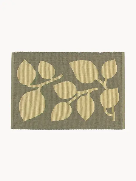 Placemats Natura, 6 stuks, 82% katoen, 18% polyester, GRS-gecertificeerd, Olijfgroen, mosterdgeel, B 30 x L 43 cm