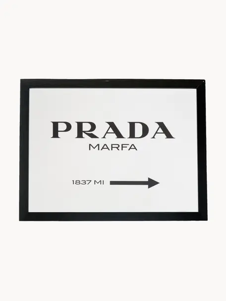 Ingelijste digitale print Prada Marfa, Afbeelding: digitale print op papier,, Lijst: gelakt hout, Zwart, wit, B 43 x H 33 cm