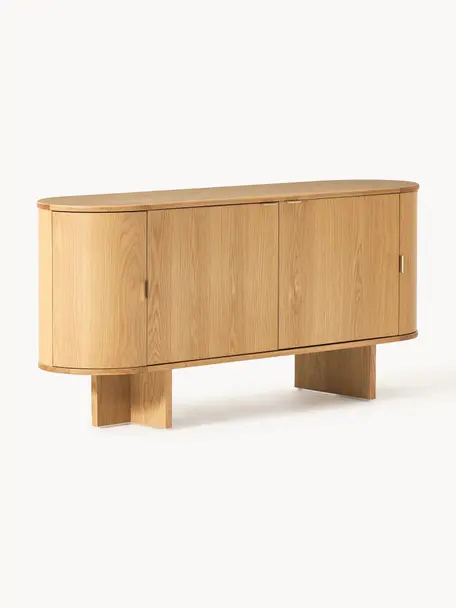 Holz-Sideboard Zumi mit abgerundeten Ecken, Korpus: Mitteldichte Holzfaserpla, Griffe: Metall, Eichenholz, B 160 x H 75 cm